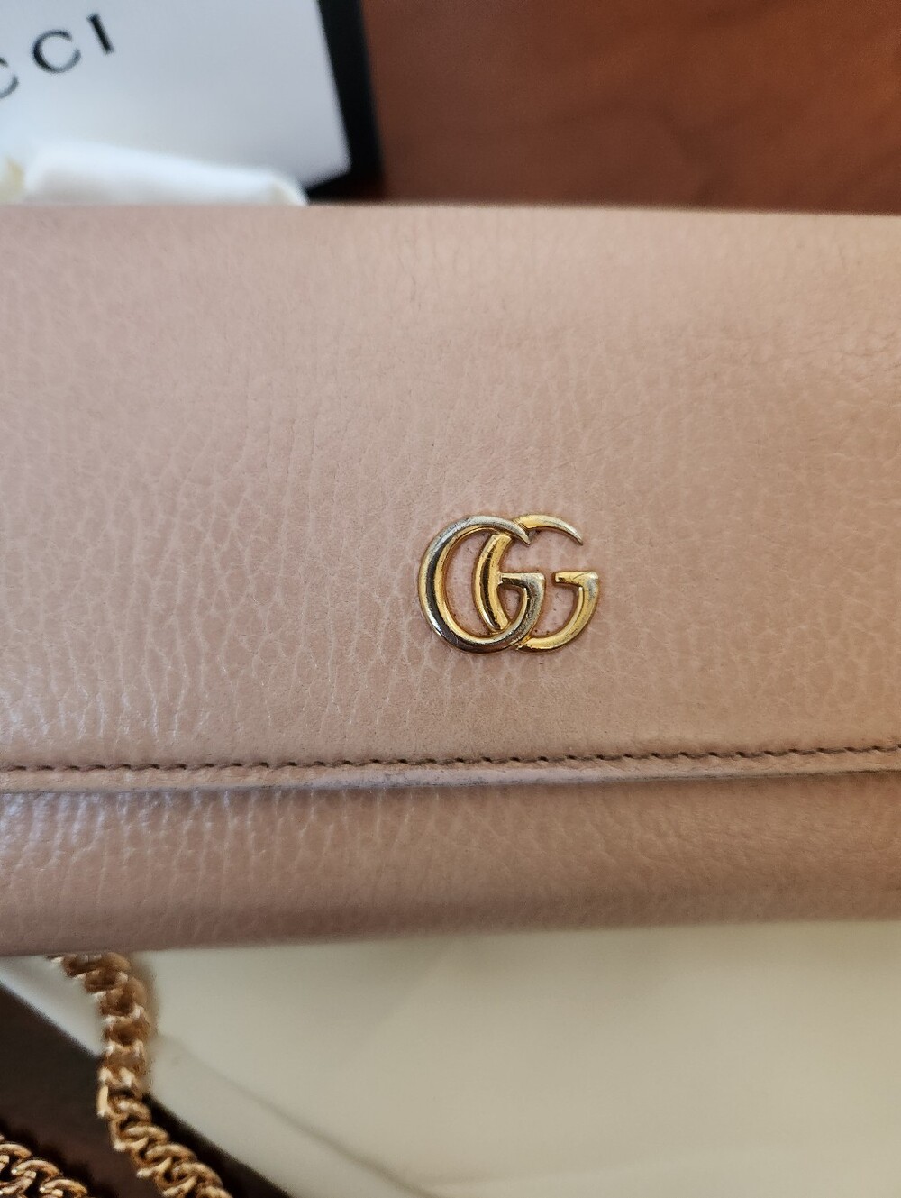 Gucci Pink Leather Marmont Wallet On Chain - Picture 4 of 11